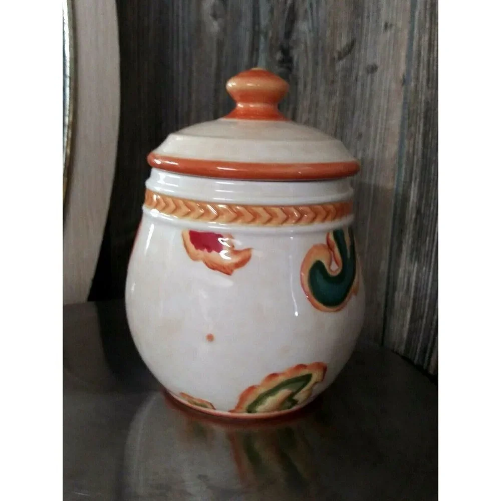 NWOB Fitz & Floyd Jar w/lid porcelain Carissa Paisley Container multicolor 5.5